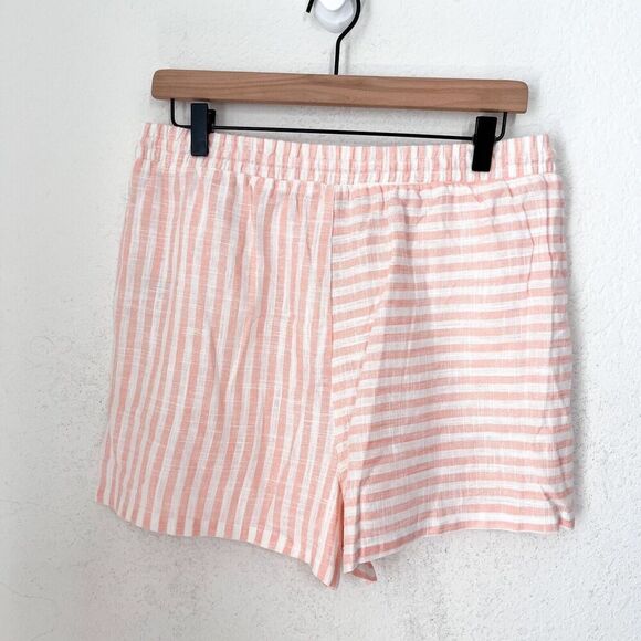 GIANNI BINI Peach Linen Blend Striped Shorts L NEW Drawstring Beachy Pull On - Picture 1 of 9